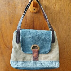 Mona B Blue and Tan Canvas  Women's Bag